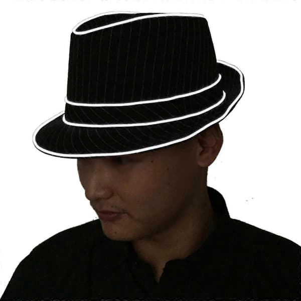 Vit LED Jazzhatt Blinkande Fedora för Fest 1.5V