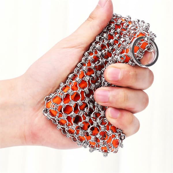 Støbejernsrenser Rustfrit Stål Kæderingskrubber Holdbar Orange Finish til Stegepande Grill
