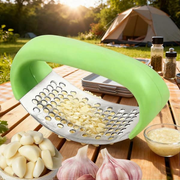 Hvidløgspresser i rustfrit stål med vippe-funktion og ergonomisk greb til hjem og restaurant