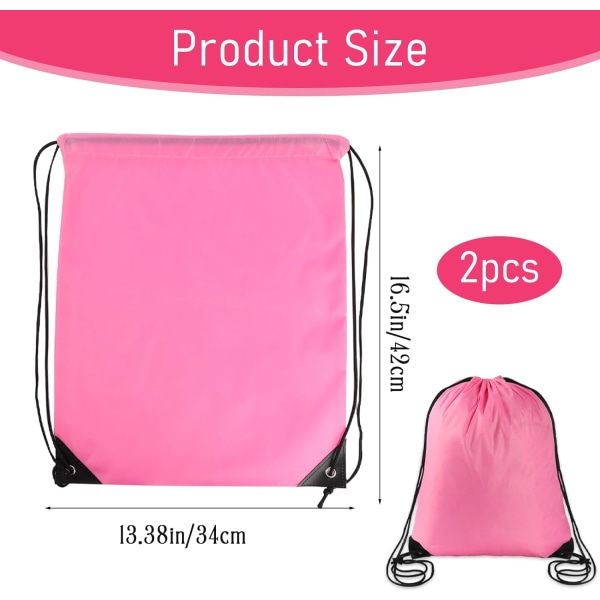 2 stk. lyserøde snoretrækssække Sports Cinch Sack String Bags Snoretrækssæk Gym Bag Draw String Rygsæk Bulk Swimming String Bags