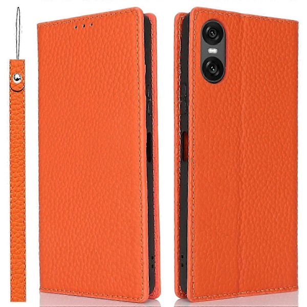 Til Sony Xperia 10 VI Etui Ægte Koskind Læderpung Stand Telefon Cover Style E