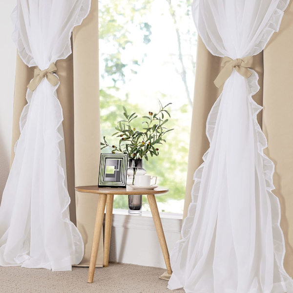 Gardiner Barnerom Gardin Gardiner Plissert Tynn Dekkende Rom Mørkleggende Pen Chic Prinsesse, 132,08 x 213,36 cm, Biscotti Beige, 2 Stykker