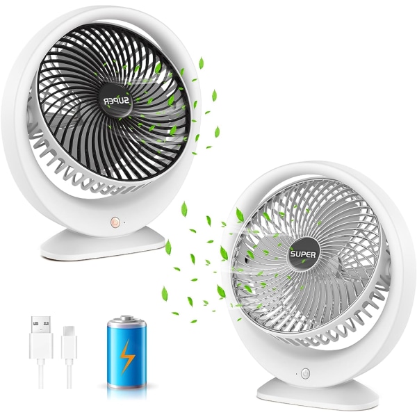 2Packs Desk Fans, 6-Inch Portable Battery Operated Fan, Table Fans up to 7.5 Hours 3 Speed 120° Head Rotation Small Personal