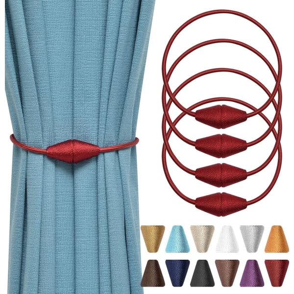 Set med 4 magnetiska gardinbindningar Handgjorda vävda rep Bekvämt för hem och kontor (vinröd)
