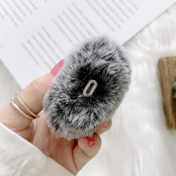 Kompatibel med AirPods Pels Kanin Etui Piger 3D Tegneserie Søde Kaninører Plys Plys Varmt Bære Etui til AirPods 1 & 2 Grå
