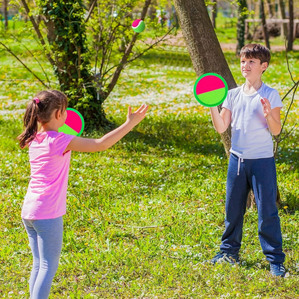 Utomhusleksaker för barn, kasta och fånga boll set, barns utomhus trädgårdsspel, paddel spel set med 6 paddlar och 3 bollar