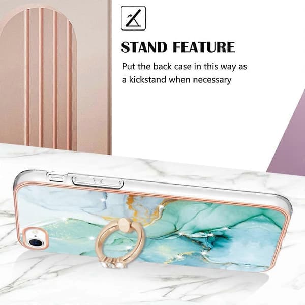 Case for iPhone 7 8 SE (2020) SE (2022) with Ring Kickstand Marble Pattern Electroplating TPU Back Cover C (Green 003)
