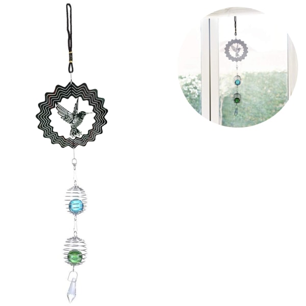 Vindsnurra som hänger med blickande boll, spiral svans, 360 graders spinn metall vindskulpturer, klockspel i rostfritt stål-stil 3