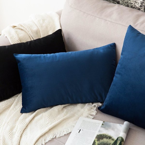 2 stk. dekorative fløjls pudebetræk sofa pudebetræk super glat blød dekoration hjem stue soveværelse til 2 stk. sofa 30X50CM mørkeblå
