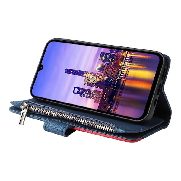 Multifunktionellt Fodral För Samsung Galaxy A16 Fodral Dragkedja Plånbok Läder Telefonskydd Ställ Blue