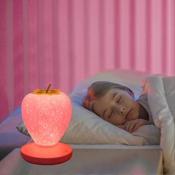 Jordbær Natlampe, dejlig silikone Jordbær Lampe, dejlig LED natlampe, farveskift ved sengebordet, fødselsdag, jul, tre tilstande touch