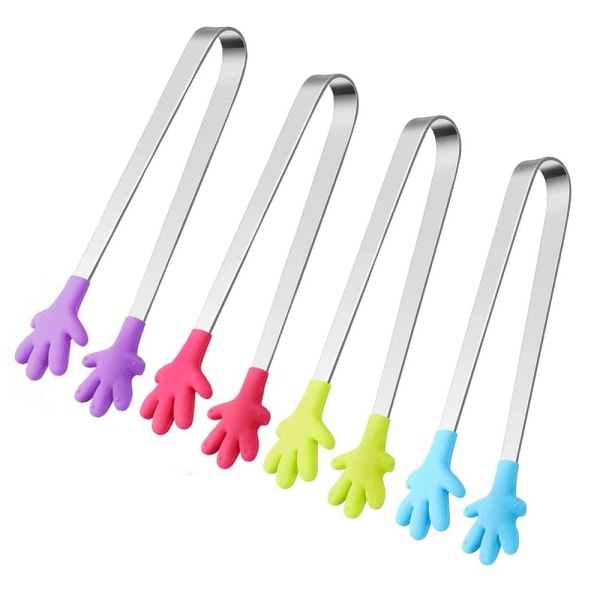 4 stycken mini socker tång matklämma, multifunktionell mat tång socker tång silikon rostfritt stål istång
