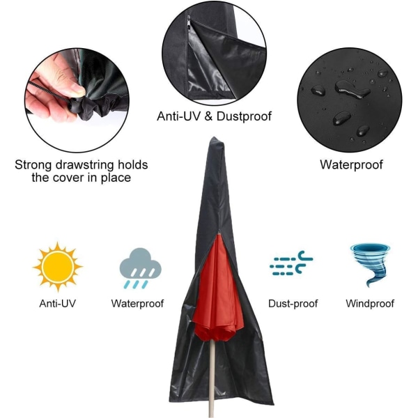 Vanntett UV-bestandig parasolltrekk med glidelås, passer til parasoller fra 6 til 11 fot, uteplass, hage, utendørs.