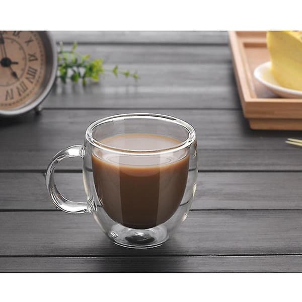 Clear Double Wall Heat Resistant Glass Cup with Handle for Coffee, Milk, Tea Mugs