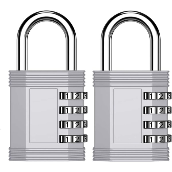 Combination Lock for Locker, 4 Digit Combo Lock for Gym, School, Fence, Toolbox, Gate (2 Pack, Sliver)