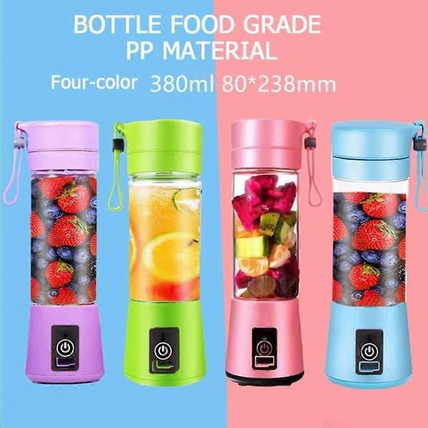 380 ml bærbar blender USB genopladelig smoothie maker mini elektrisk juicer kop lyserød