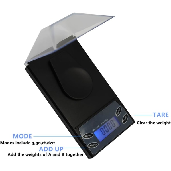 Milligram Mini Digital LCD Lomme Lab Vægte 20g 0001g Balance Smykkevægte Vægte Bruce Vægt