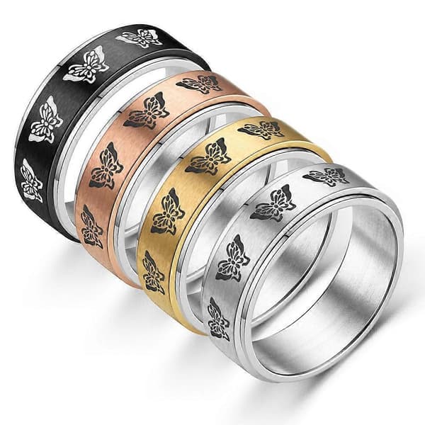 4 stk. angstringe fidget ring til kvinder piger - angst sommerfugl rustfrit stål båndringe kvinder piger spinnerringe