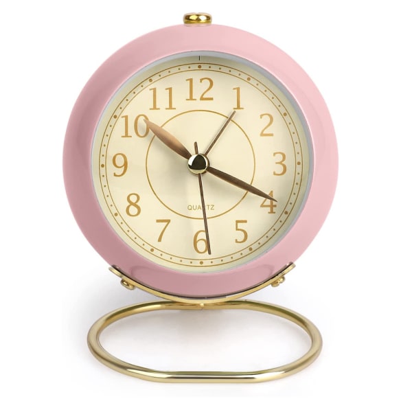 Små bordsklockor, klassisk icke-tickande bordsskiva väckarklocka, batteridriven skrivbordsastronautklocka för vardagsrum Sovrum-rosa