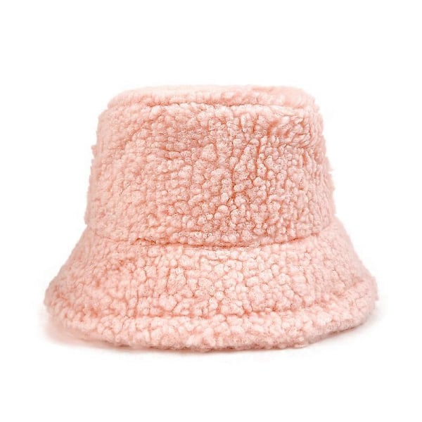 Fuzzy bøttehatt for kvinner, lodden pelsbøttehatt, varm vinter plysjfiskerhatt, fluffy sherpa bøttehatt rosa 56-58cm justerbar stropp