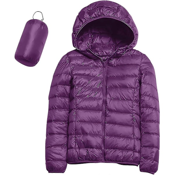 Dame Casual Letvægts Hætte Dunjakke Pakbar Pufferjakke Ultralet Kort Dunjakke Med Opbevaringspose GuanGuan I-purple X-Large