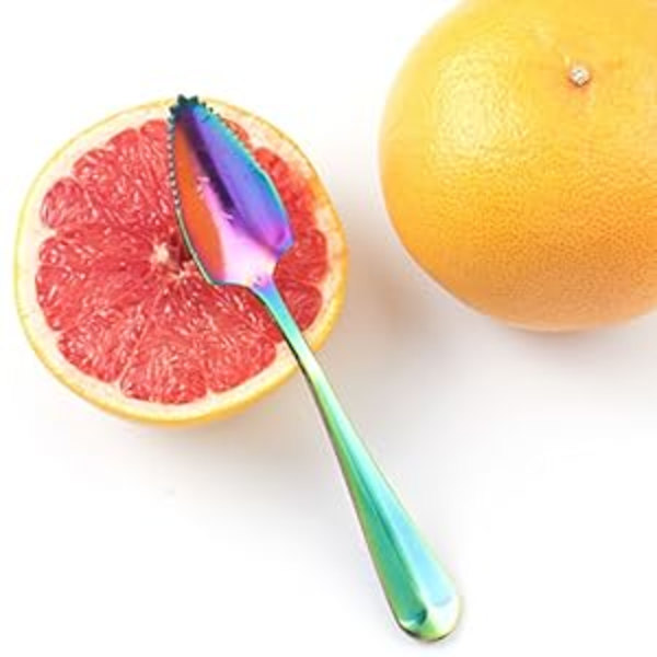 Rustfrit stålske til grapefrugt til citrusfrugter, regnbue magisk spejlfinish takkede grapefrugt skeer, vandmelon dessertske sæt med 4
