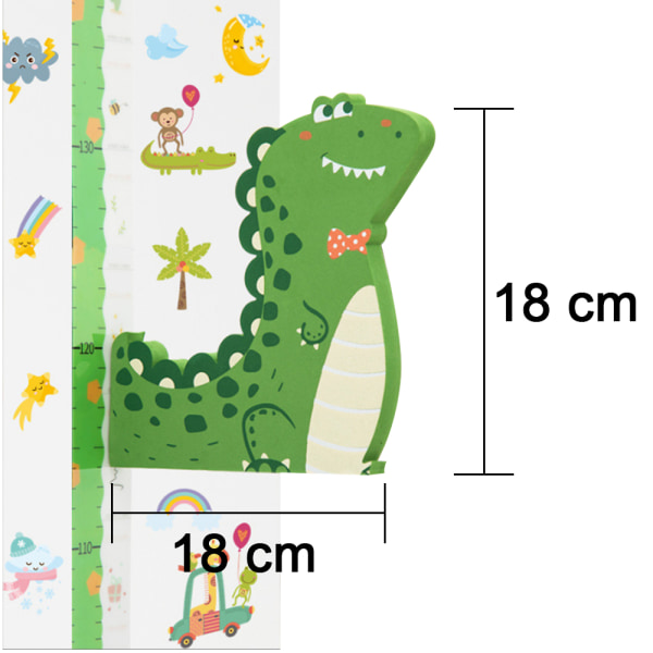 3D Stereo Baby Højde Måler, Baby Vækst Højde Diagram Med Dyr Form Flytbare Magnetiske Mærkat Diagram-Rød Sløjfe Dinosaur