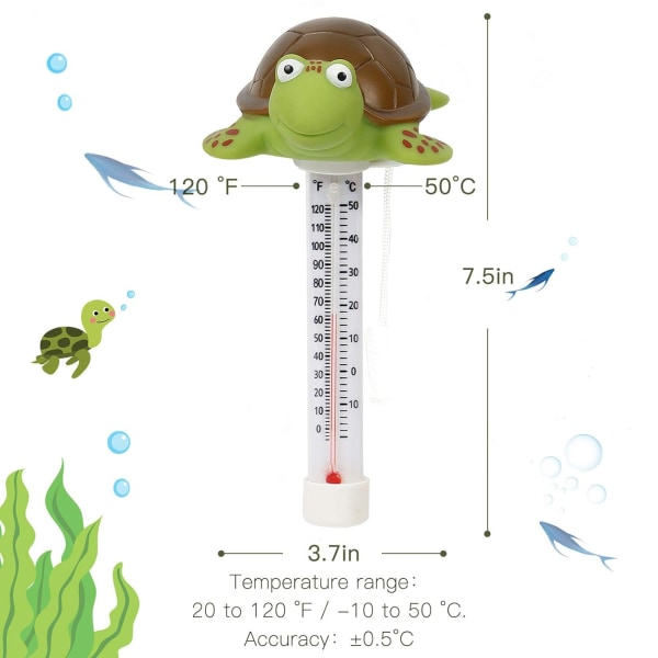 Flytende bassengtermometer, bassengvanntermometer med tau, babybassengtermometer, knusesikker.