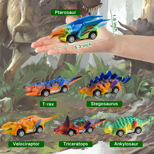 Dinosaurlegetøj til børn 3-5 år - 6 stk. pull back-biler - Monstertrucklegetøj til 3 4 5 år gamle drenge fødselsdag