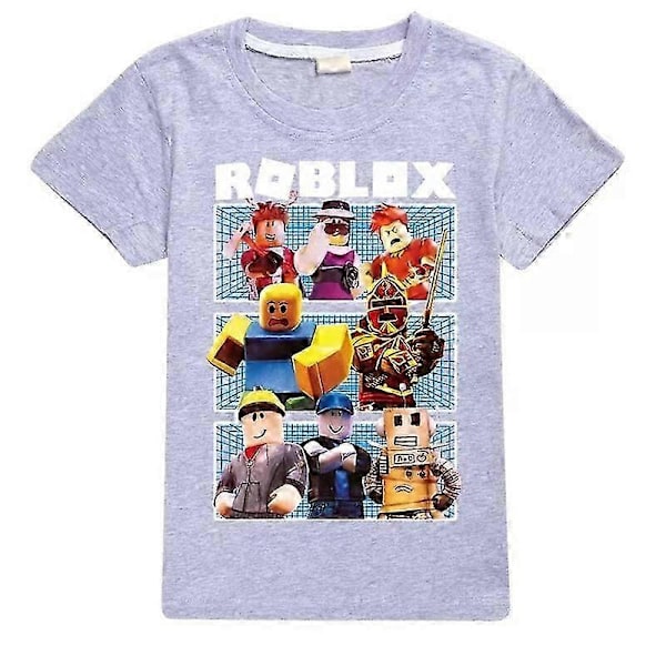 Uusi poikien tyttöjen kesän rento lyhythihainen T-paita Roblox lasten puuvilla T-paita toppi 170 Grey