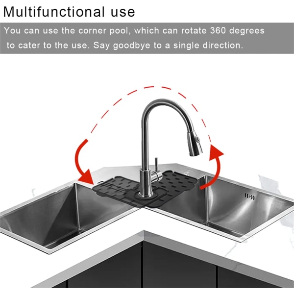 2-delt silikonvaskeunderlag, minivaskesprutbeskyttelse for kjøkkenbenkbeskyttelse selvdrenerende design (svart + svart, 8,3 tommer x 5,7 tommer)