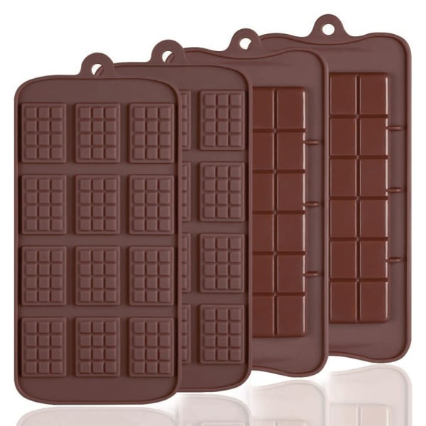 4 stk. silikone chokoladeforme, 12 gitre + 24 gitre bræk fra hinanden non-stick belægning slikform bageplade