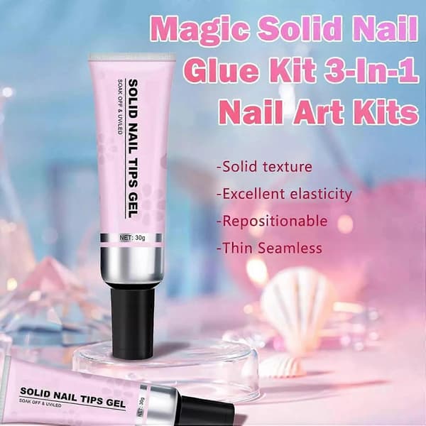 Lulou Magic Solid Neglelimsett 3-i-1 Neglekunstsett for Negletupp Press-på-negler Solid Patch Adhesive