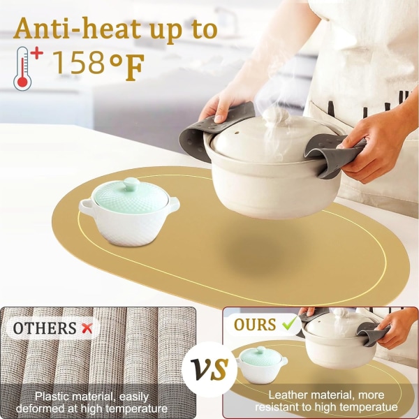 Faux läder placemats set om 4 - Dubbelsidig färg oval design vattentät bordsmattor tvättbar värmebeständig inomhus utomhus hem