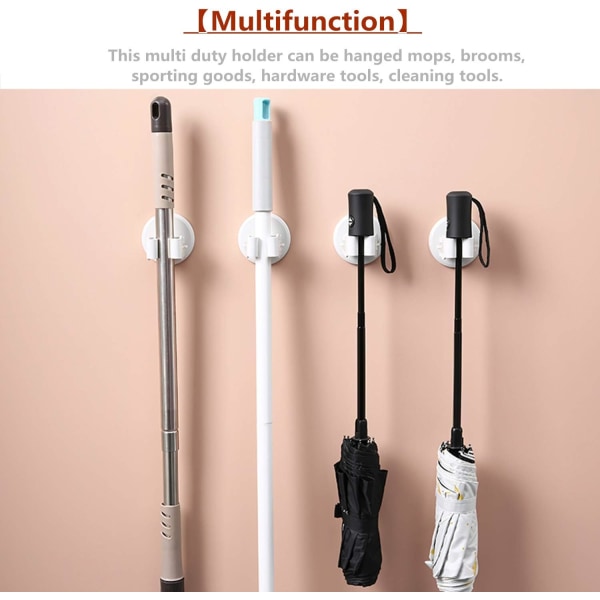 Multifunktions väggmonterad mopphållare, självhäftande moppkvasthållare, för upphängningsverktyg, 3 delar (vit)