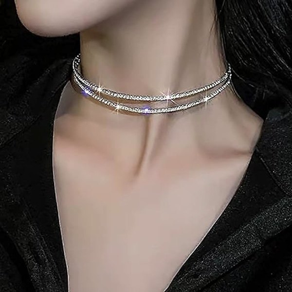 Rhinestone Choker Halskæde Sølv Diamant Række Halskæder Funklende Krystal Halskæde Kæde Smykker Mode Minimalistisk Fest Prom
