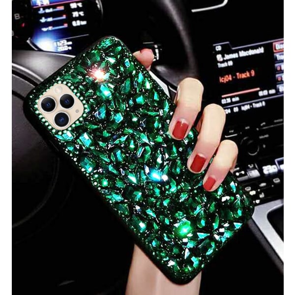 Case för iPhone 11 Pro Max Case, 3D Handgjorda Bling Rhinestone Diamonds Luxury Sparkle Rhinestones Case Girls, Green