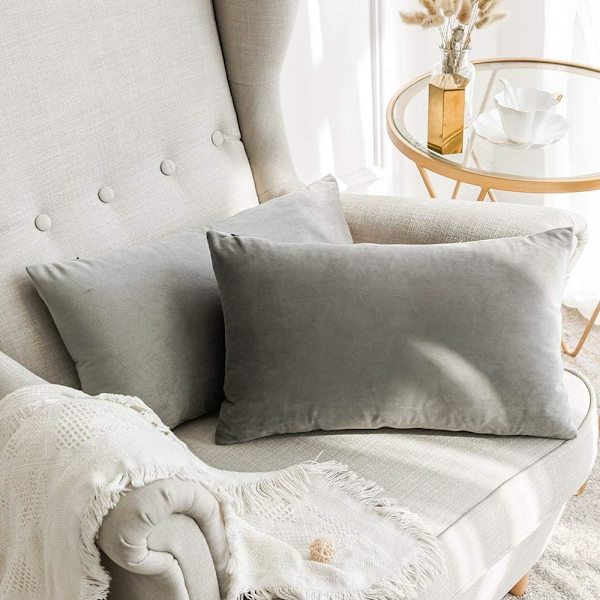 Sæt med 2 dekorative fløjls pudebetræk Sofa pudebetræk Super glat blød dekoration Hjem Stue Soveværelse til 2 stykker sofa 30X50CM Grå