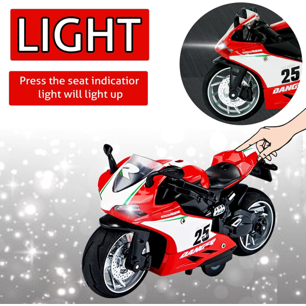 Toy Motorcycle, Pull Back Motorcykelleksak med ljud och ljus, 1:12 Motorcykelmodell Leksak för barn Födelsedag Julfest Tillbehör (röd)