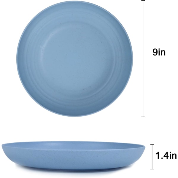 Dyb tallerken i 8 dele af plast, tåler mikroovn og opvaskemaskine, bakke af hvedestrå til køkkenet, 4 farver (farverig, 8 tommer)
