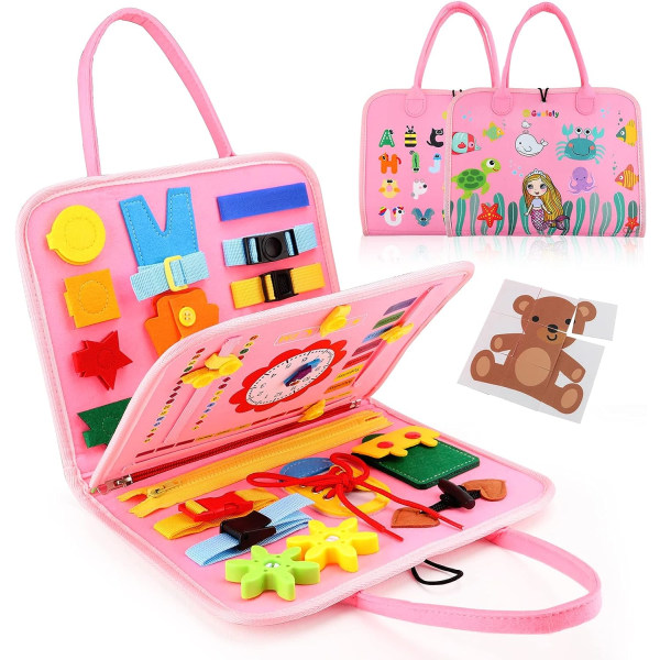 Busy Board Montessori-leksak för 1 2 3 4-åriga småbarn - Utbildningsaktivitet Utveckla sensorisk tavla för grundläggande klänning finmotorik