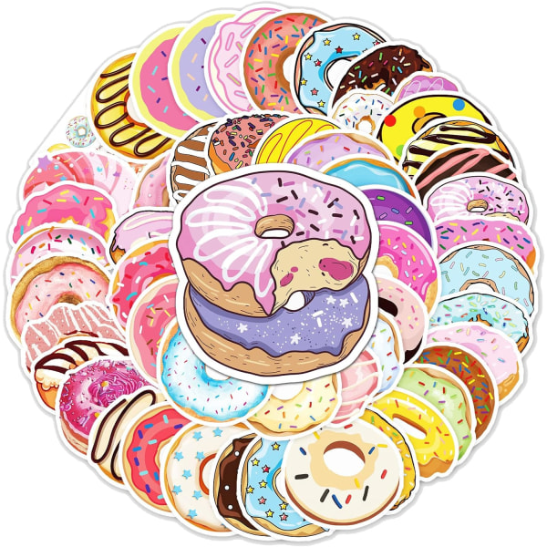 50 Packs Donut Stickers Water Bottles Laptop Phone Motorcycle Computer Guitar Skateboard Hydroflasks Candy Snack Vinyl Sticker Waterproof Aesthetic