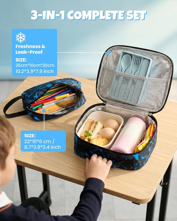School Backpack Boys 8-12 Years 3-Piece Waterproof Modern Set Durable, Blue | 3-Piece Reflective Lightweight Ergonomic Blue Day Backpack Multi-Pocket Spacious BLÅ
