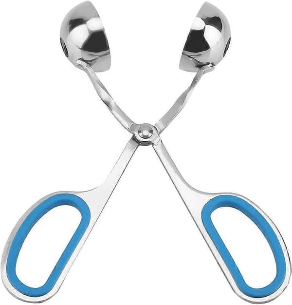 Kødbolleske i rustfrit stål med non-stick belægning og ergonomisk greb til køkkenbrug (blå)