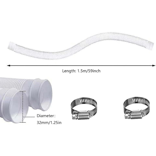 Swimmingpool slange udskiftning pool slange pool pumpe slange med klemmer fleksibel vandslange 1,5 m / ? 32 mm overjordisk pool pumpe tilbehør