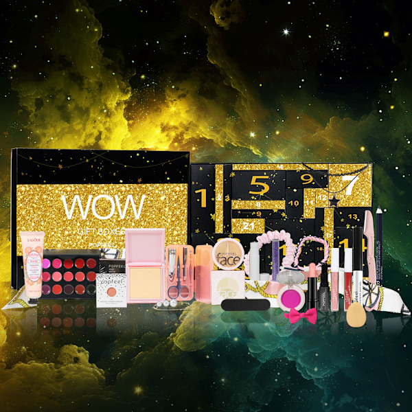Julmakeup-gåvkalender 2024, Skönhetsadventskalender, 24 Individuellt Inslagna Makeup- och Kosmetikprodukter för Kvinnor och Flickor Black