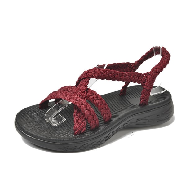 Ladies Braided Open Toe Beach Sandals Red Size 39shoes