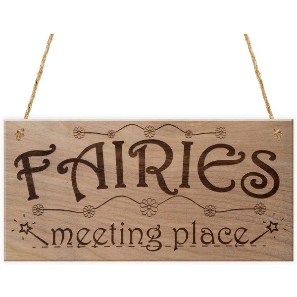 Heyone Fairy Decor Fairies Mötesplats Rolig plakett Trähängande skyltar för hemträdgårdsdekoration Väggkonst 10x5(35BW999)