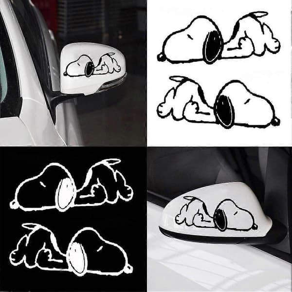 1 Pair Cute Snoopy Car Rearview Mirror Reflective Decals Decoration Red