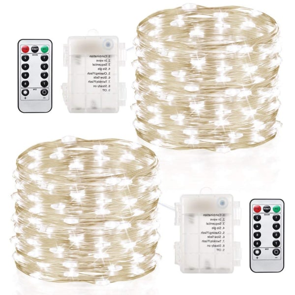 2 Pack Fairy Lights Fairy String Lights Battery Operated Waterproof 8 Mode Remote Control 100 Led String Lights